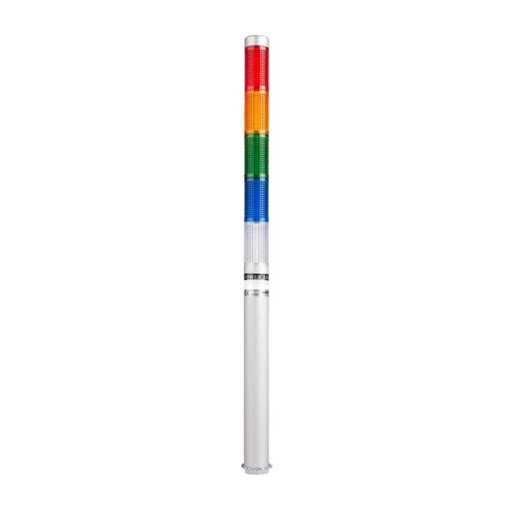 PLDL-502-RYGBC — TORRETA IND CON LED 25mm 24VCA/CD ROJO/AMARILLO/VERDE/AZUL/BLANCO POSTE 150mm