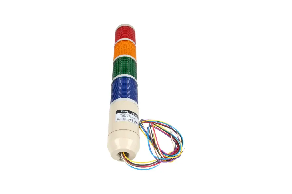 MT5C4CL-4 — TORRETA INDUSTRIAL 220VCA 4 COLORES 56mmCON FLASH (ROJO, AMARILLO, VERDE Y AZUL) 
