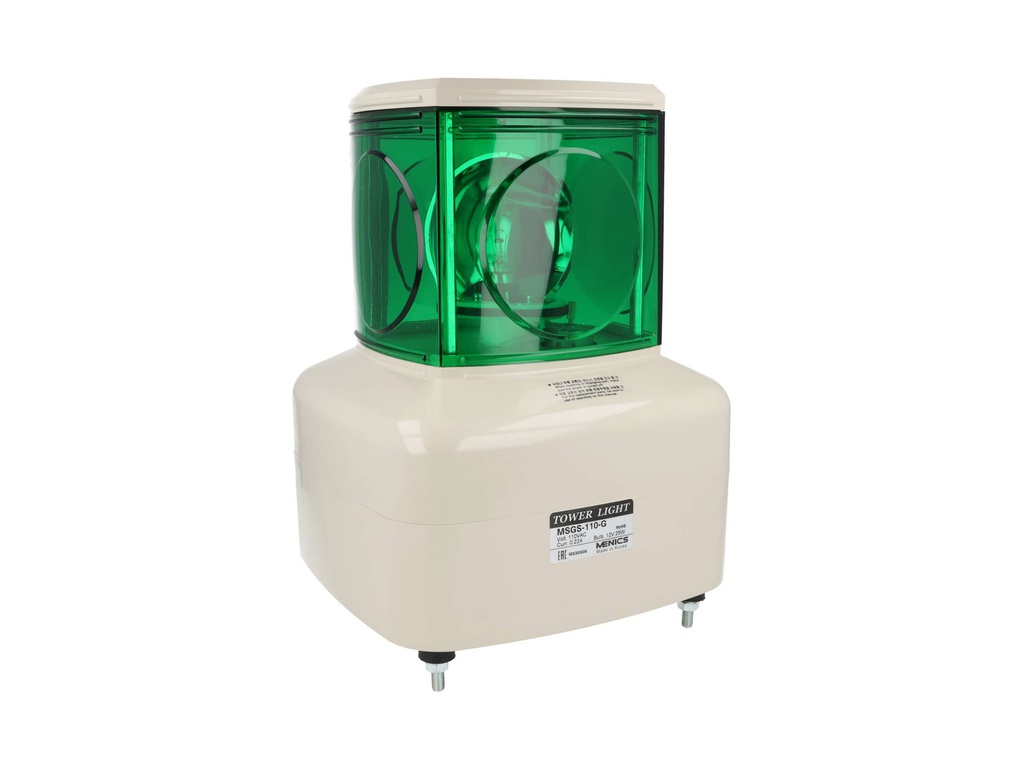 MSGS-110-1G — TORRETA INDUSTRIAL 125mm 110VCA (VERDE) CON SIRENA, MELODIA, 2TONOS, GIRATORIA