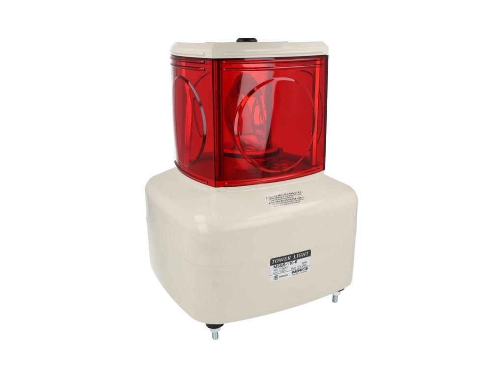 MSGS-110-1R — TORRETA INDUSTRIAL 125mm 110VCA (ROJO) CON SIRENA, MELODIA, 2TONOS, GIRATORIA