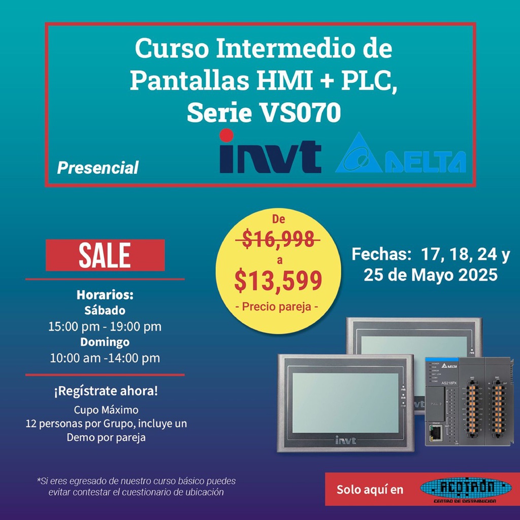 CURSO PLC + HMI Intermedio — Mayo 17, 18, 24 y 25      *Precio por pareja*