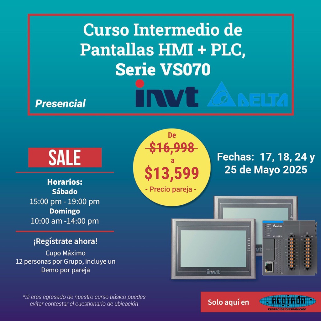 CURSO PLC + HMI Intermedio — sabado 11 y domingo 12 octubre 2025      *Precio por pareja*