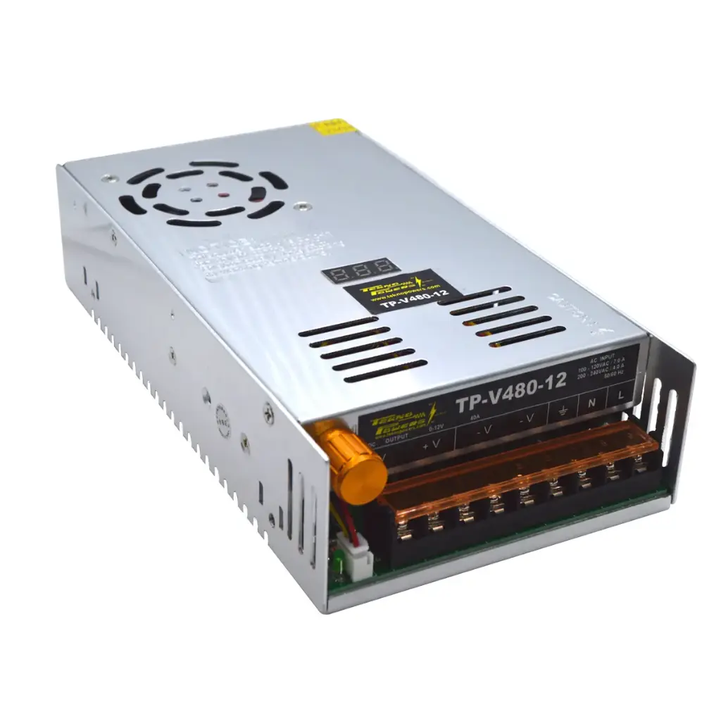 TP-V480-12 — FUENTE VARIABLE 480W/40A, 0-12VCD, VOLTAJE ENTRADA 100-120V/200-240V, CON DISPLAY INDICADOR, MEDIDA: 215X114X49mm