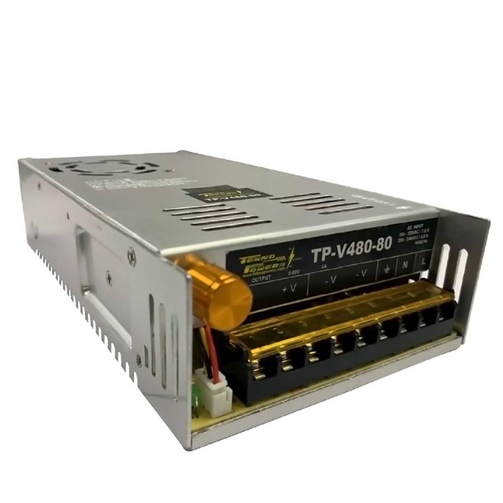 TP-V480-80 — FUENTE VARIABLE 480W/6A, 0-80VCD, VOLTAJE ENTRADA 100-120V/200-240V, CON DISPLAY INDICADOR, MEDIDA: 215X114X49mm