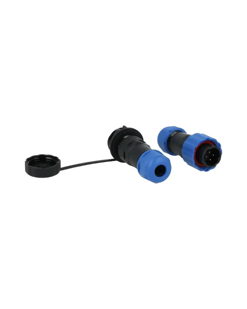 TP-SP16-S4P — CONECTORES EXTENSION/RECTO (PAR) 4 PINIMPERMEABLES IP68, 5A/250VCA, DIAMETRO DE BARRENO 16mm PIN COBRE CHAPEADO EN DORADO/PLATEADO 