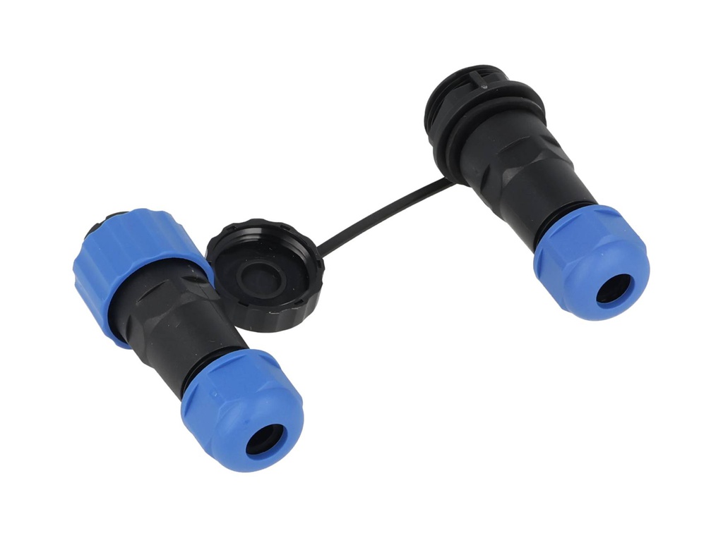 TP-SP16-S6P — CONECTORES EXTENSION/RECTO (PAR) 6 PINIMPERMEABLES IP68, 5A250VCA, DIAMETRO DE BARRENO 16mm PIN COBRE CHAPEADO EN DORADO/PLATEADO