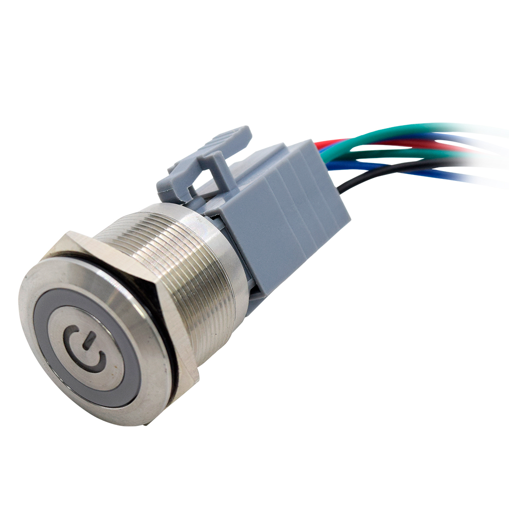 TP-ML25-PR24 — INTERRUPTOR METALICO 25mm 24V, ON-OFF2P2T, IP65, CON SIMBOLO DE ENCENDIDDO