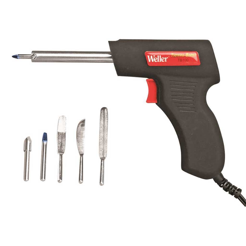 TB100PK — CAUTIN TIPO PISTOLA LIGERA 27-130W, CON SOPORTE Y JUEGO DE 6 PUNTAS (510/454°C) 