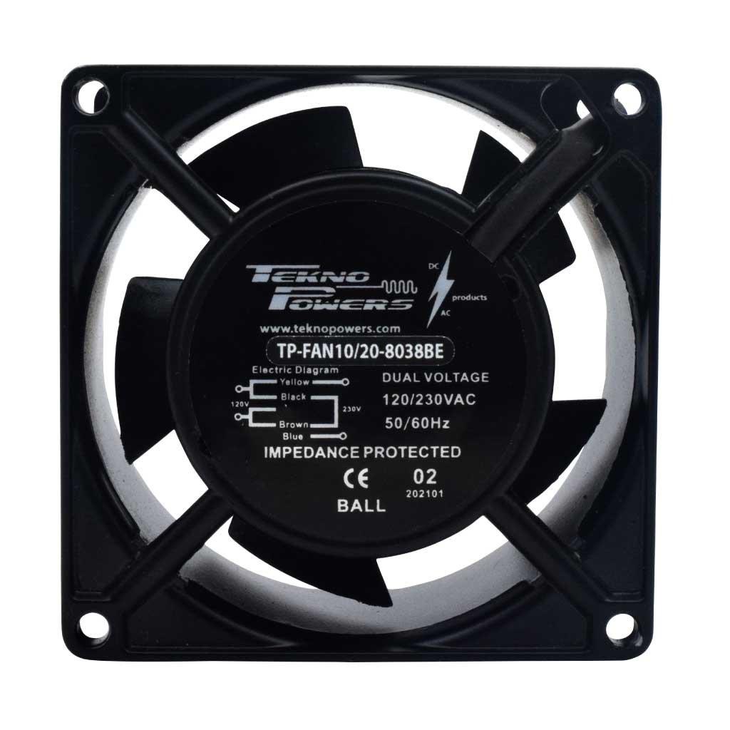 TP-FAN10/20-8038BE — VENTILADOR C/BALERO 110/220VCA 80X80X38M M,RPM2300-2700,CFM 19-23 , REJILLA 80M/8-PFmm (NO INCLUIDA)