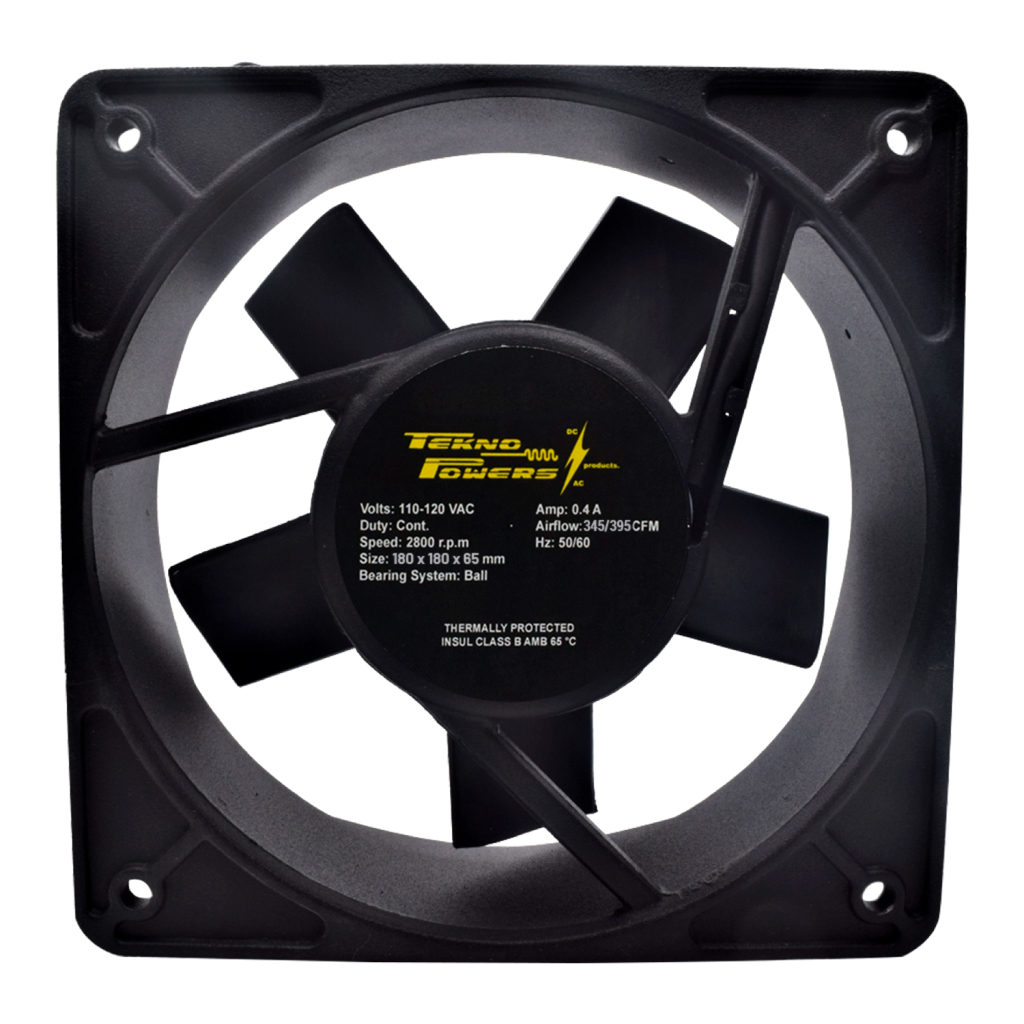 TP-FAN20-180BE — VENTILADOR C/BALERO 220VCA 180X180X65MM, RPM 2600/3000, CFM345-395, 0.22AMP, REJILLA 180M/180P (NO INCLUIDA)