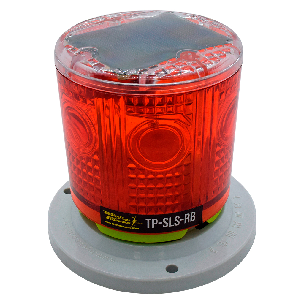 TP-SLS-RB — TORRETA SOLAR ROJA C/BASE 50 DESTELLOS /, MIN. IP67 DISTANCIA DE VISION EN LA OBSCURIDAD 400MTS