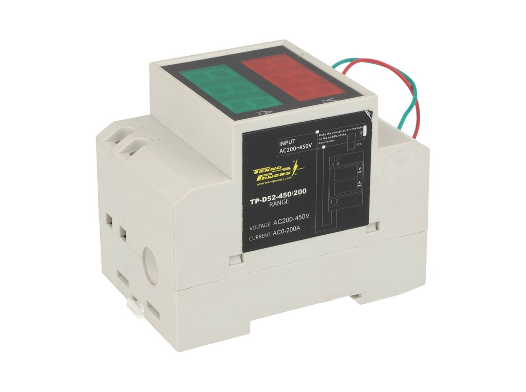 TP-D52-450/200 — MEDIDOR DIGITAL VOLT/AMP, 200-450V/200A MONTAJE EN RIEL DIN C/DONA INTERNA