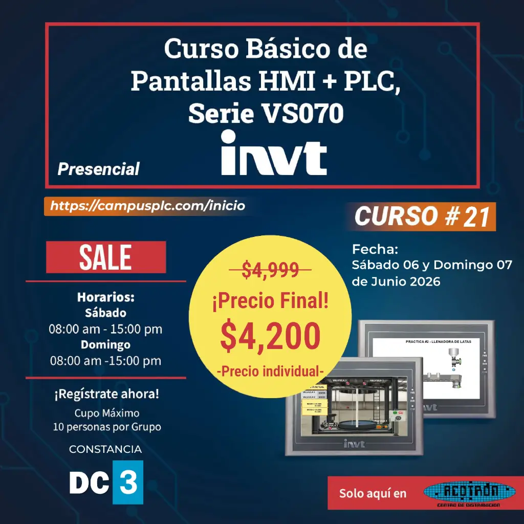 CURSO Pantallas HMI + PLC básico — Sábado 06 y Domingo 07 de Junio 2026             *Precio individual*