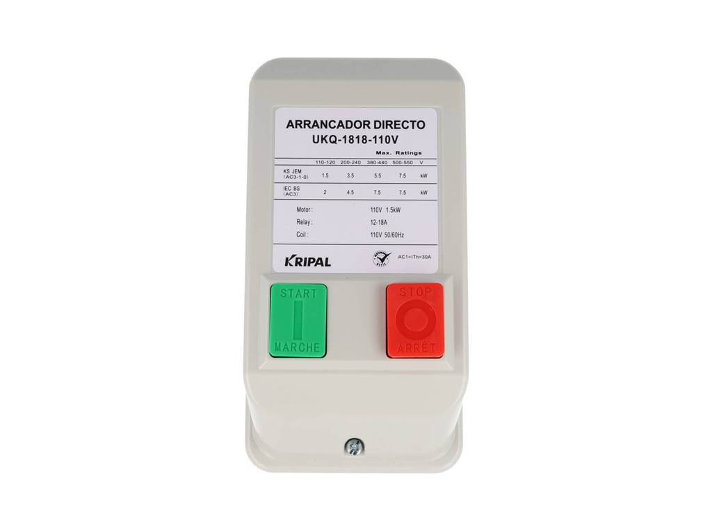 UKQ-1818-110V — ARRANCADOR MAGNÉTICO 12-18A CON CONTACTOR DE 18A BOBINA 110VCA