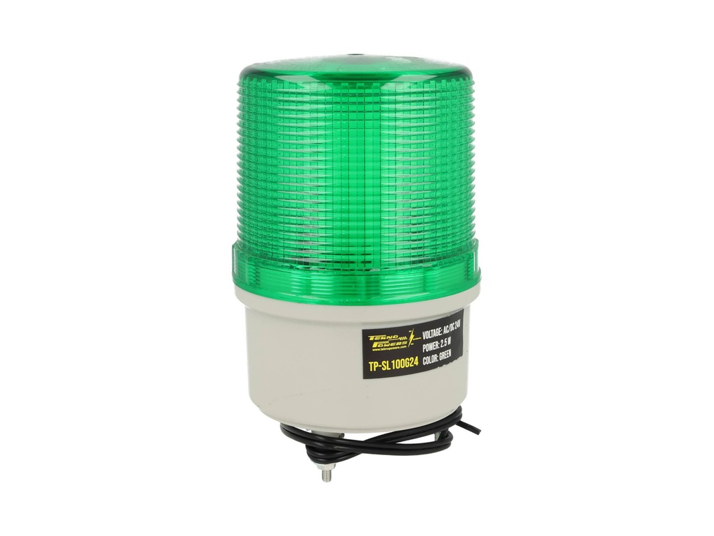 TP-SLR100G24 — TORRETA ROTATIVA TIPO LED VERDE 24VCA/CDIP65, CON SOPORTE A PARED