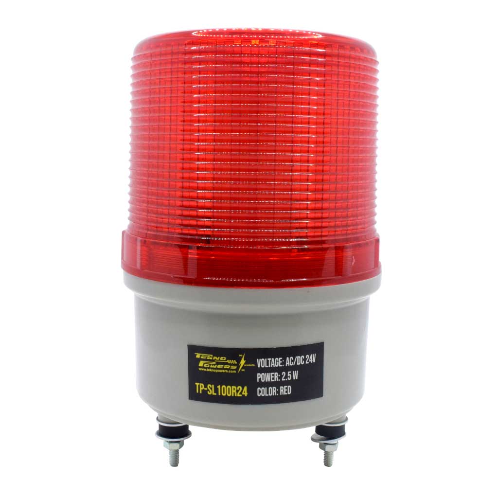 TP-SL100R24 — TORRETA ROTATIVA TIPO LED ROJO 24VCA/CDIP65, CON SOPORTE PARA PARED 100X48mm