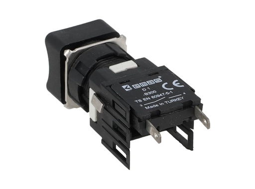 [D100KDH] D100KDH — BOTON PULSADOR 16mm, NO ILUMINADO NEGRORASANTE MOMENTANEO CUADRADO, INCLUYE 1CON NA (MAXIMO 2 CONTACTOS) 