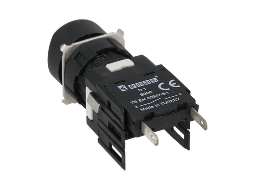 [D100YDH] D100YDH — BOTON PULSADOR 16mm, NO ILUMINADO NEGRO, RASANTE MOMENTANEO RESTADO NDO, INCLUYE 1CON NA (MAXIMO 2 CONTACTOS) 