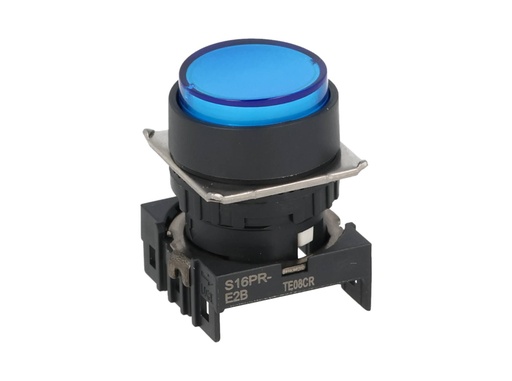 [S16PR-E2B] S16PR-E2B — BOTON PULSADOR AZUL 16mm, MANTENIDO, NO ILUMINADO, REDONDO SALIENTE