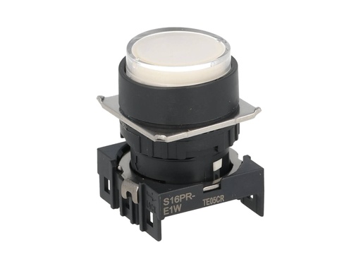 [S16PR-E1W] S16PR-E1W — BOTON PULSADOR BLANCO 16mm, MOMENTANEO, NO ILUMINADO, RESTADO NDO SALIENTE