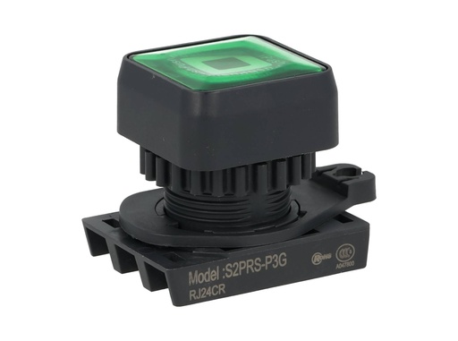 [S2PRS-P3G] S2PRS-P3G — BOTON PULSADOR CUADRADO LED VERDE, 1A, 22mm