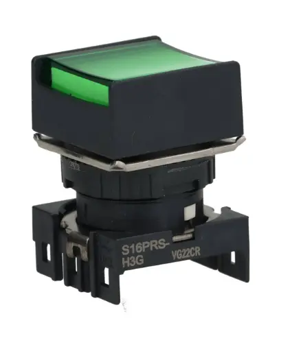 [S16PRS-H3G] S16PRS-H3G — BOTON PULSADOR CUADRADO VERDE 16mm, ILUMINADO SIN CONTACTO Y LED INCLUIDO 
