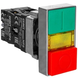 [NP2-BL8425L] NP2-BL8425L — BOTON PULSADOR DOBLE CON LED, ROJO/VERDE1NA+1NC 22mm METALICO *NO SON A PRUEBA DE EXPLOSION*