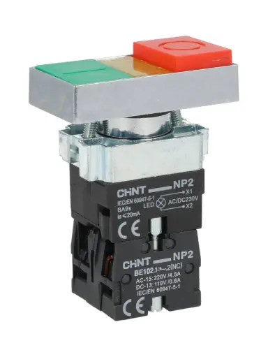 [NP2-BL8425L] NP2-BL8425L — BOTON PULSADOR DOBLE CON LED, ROJO/VERDE1NA+1NC 22mm METALICO *NO SON A PRUEBA DE EXPLOSION*