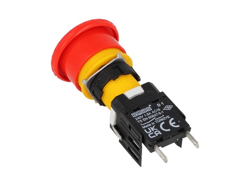 [D100YE30K] D100YE30K — BOTON PULSADOR HONGO 16mm, 1C NA, GIRARPARA DESENCLAVAR ROJO (MAXIMO 3 CONTACTOS) 