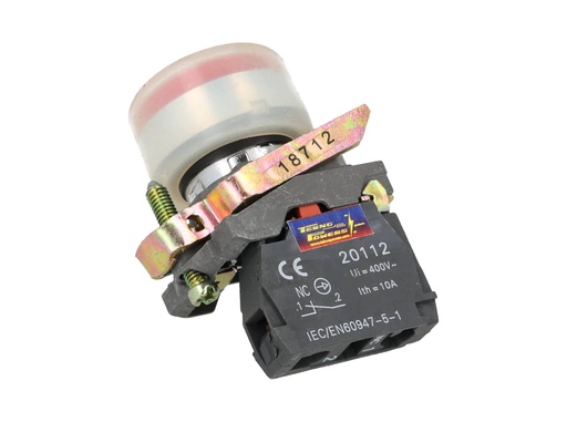 [TP-XB4-HOR] TP-XB4-HOR — BOTON PULSADOR METALICO CON CAPUCHON ROJO22mm NC *NO SON A PRUEBA DE EXPLOSION*