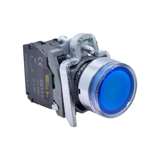 [TP-XB4-LB] TP-XB4-LB — BOTON PULSADOR METALICO CON LED AZUL NA22mm 220/240VCA *NO SON A PRUEBA DE EXPLOSION*