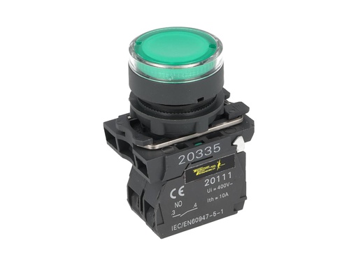 [TP-XB5-LG] TP-XB5-LG — BOTON PULSADOR PLASTICO CON LED VERDE NA22mm 220/240VCA *NO SON A PRUEBA DE EXPLOSION*