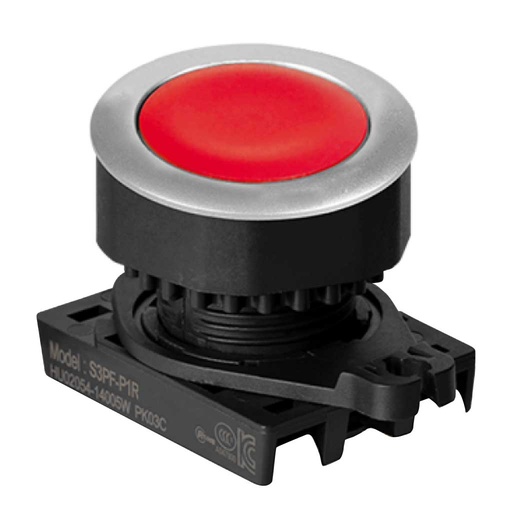 [S3PF-P1R] S3PF-P1R — BOTON PULSADOR RASANTE ROJO, 1A, 30mm, 110VCA/10A, 250VCA/6A