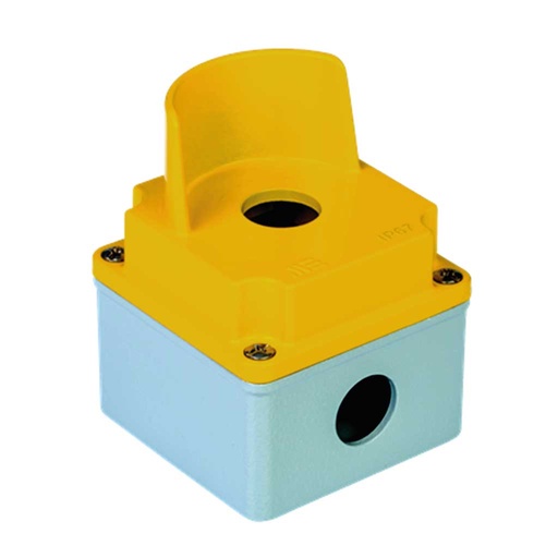 [402605016] 402605016 — BOTONERA DE ALUMINIO 1 ORIFICIO TAPA AMARILLA CON GUARDA