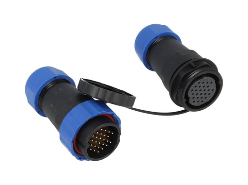 [TP-SP28-S26P] TP-SP28-S26P — CONECTORES EXTENSION/RECTO (PAR) 26PIN, IMPERMEABLES IP68, 5A/250VCA, DIAMETRO DE BARRENO 28mm PIN COBRE CHAPEADO EN DORADO/PLATEADO