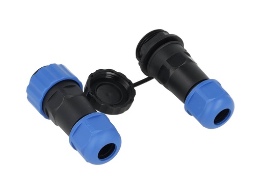 [TP-SP20-S6P] TP-SP20-S6P — CONECTORES EXTENSION/RECTO (PAR) 6PIN, IMPERMEABLES IP68, 10A/250VCA, DIAMETRO DE BARRENO 20mm, PIN COBRE CHAPEADO EN DORADO/PLATEADO