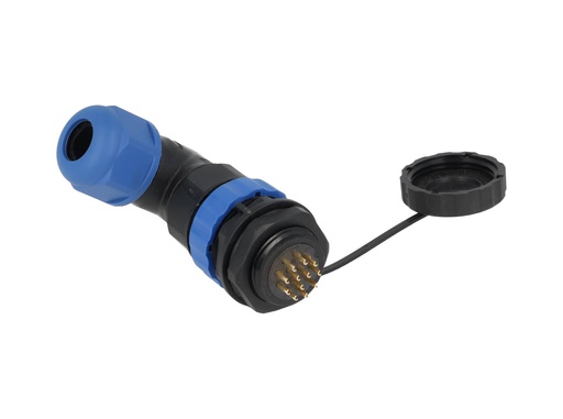 [TP-SP20-AP12P] TP-SP20-AP12P — CONECTORES PANEL/ANGULO (PAR) 12PIN, IMPERMEABLES, IP68, 5A/250VCA, DIAMETRO DE BARRENO 20mm, PIN COBRE CHAPEADO EN DORADO/PLATEADO