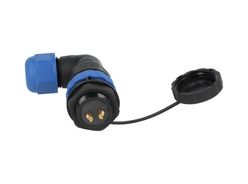 [TP-SP20-AP2P] TP-SP20-AP2P — CONECTORES PANEL/ANGULO (PAR) 2PIN, IMPERMEABLES, IP68, 25A/250VCA, DIAMETRO DE BARRENO 20mm, PIN COBRE CHAPEADO EN DORADO/PLATEADO