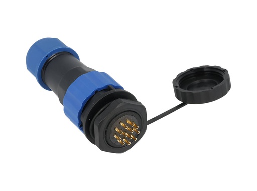 [TP-SP20-SP12P] TP-SP20-SP12P — CONECTORES PANEL/RECTO (PAR) 12PIN, IMPERMEABLES, IP68, 5A/250VCA, DIAMETRO DE BARRENO 20mm, PIN COBRE CHAPEADO EN DORADO/PLATEADO