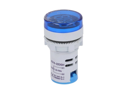 [TP-FM22] TP-FM22 — FRECUENCIMETRO DIGITAL 110-380VCA 22mmILUMINADO, CARATULA RESTADO NDA, COLOR AZUL