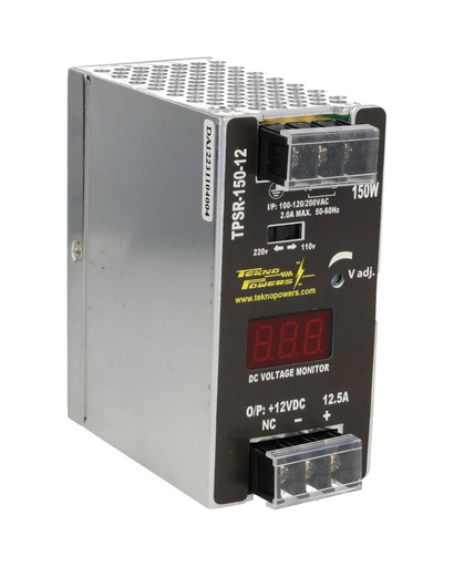 [TPSR-150-12] TPSR-150-12 — FUENTE DE VOLTAJE PARA RIEL, 12VCD, 12.5A, 150W, 100-240VCA, 100LX 110DX 90W mm