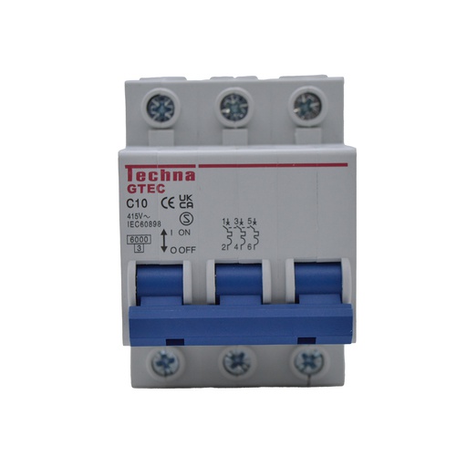 [3C10] 3C10 — INTERRUPTOR MINIATURA 3P 10AMP 440VCA PARA RIEL CURVA C