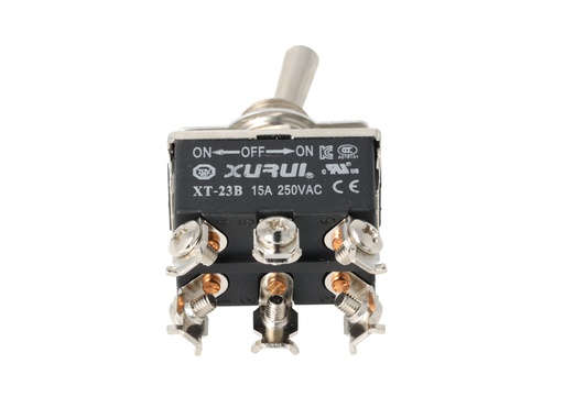 [XT-23B] XT-23B — INTERRUPTORES DE PALANCA 6 TORNILLOS Posiciones: ON-OFF-ON Capacidad: 20/15A 125/277VAC 