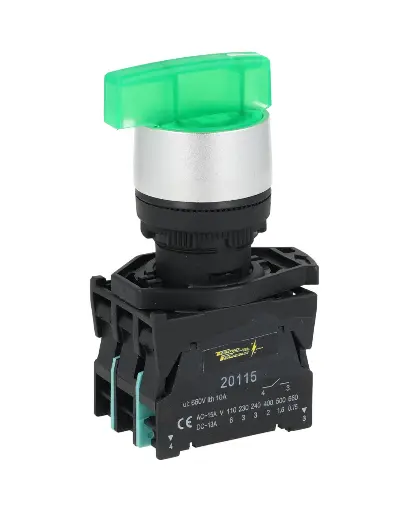 [BKJ3365] BKJ3365 — SELECTOR 3 POS.2NA/1NC 22mm LED VERDE CAPACIDAD DE CONTACTOS MANETA LARGA CA110-660/15A, CD110/6A *NO SON A PRUEBA DE EXPLOSION*