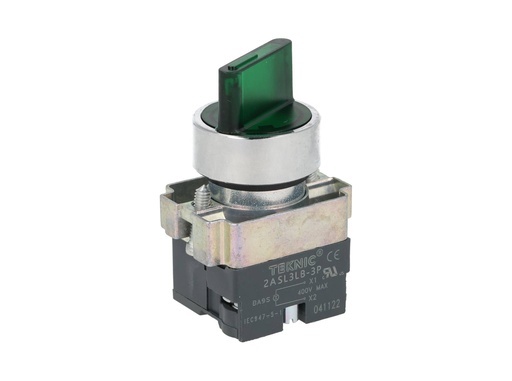 [2ASL3LB-3-400] 2ASL3LB-3-400 — SELECTOR ILUMINADO 3POS. FIJAS NO INCLUYE LED 6, 12, 24, 48, 110, 230VCA/CD #MCB93*** (***=V) 