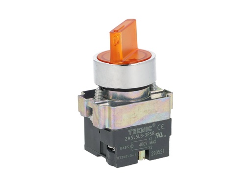 [2ASL5LB-4-400] 2ASL5LB-4-400 — SELECTOR ILUMINADO 3POS.CON RET.NO INCLUYE LED 6, 12, 24, 48, 110, 230VACON CD #MCB95*** (***=VO) 
