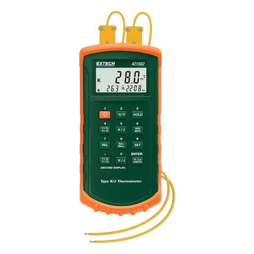 [421502] 421502 — TERMOMETRO TIPO J/K CON ALARMA DOBLE ENTRADA (FUNDA PROTECTORA 409997 NO ICLUIDA ) 