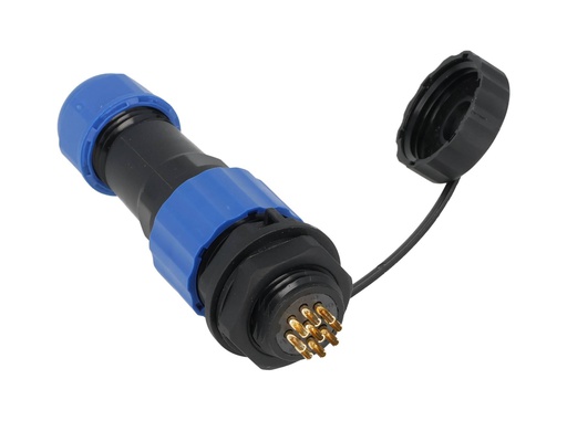 [TP-SP16-SP9P] TP-SP16-SP9P — CONECTORES PANEL/RECTO (PAR) 9 PIN IMPERMEABLES IP68, 5A/250VCA, DIAMETRO DE BARRENO 16mm PIN COBRE CHAPEADO EN DORADO/PLATEADO