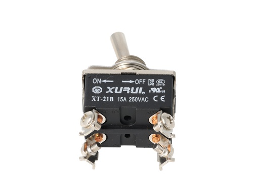 [XT-21B] XT-21B — INTERRUPTORES DE PALANCA 4 TORNILLOS, Número de polos: 2  Posiciones: ON-OFF  Capacidad: 20/15A  125/277VAC 2HP 125/277VAC 1.5HP   125/277VAC para un pulso momentaneo Tornillos: 4  Montaje: Diametro 12mm  Certificados: UL1054