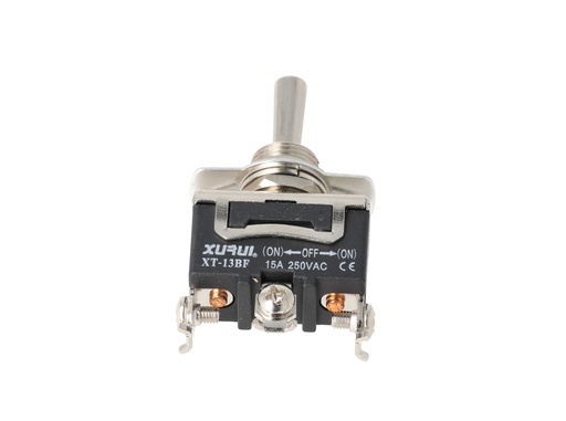 [XT-13BF] XT-13BF — INTERRUPTORES DE PALANCA C/ TORNILLOS, Número de polos: 1  Posiciones: PULS-OFF-PULS  Capacidad: 20/15A  125/277VAC  2HP 125/277VAC  1.5HP   125/277VAC para un pulso momentaneo Tornillos: 3  Montaje: Diametro 12mm